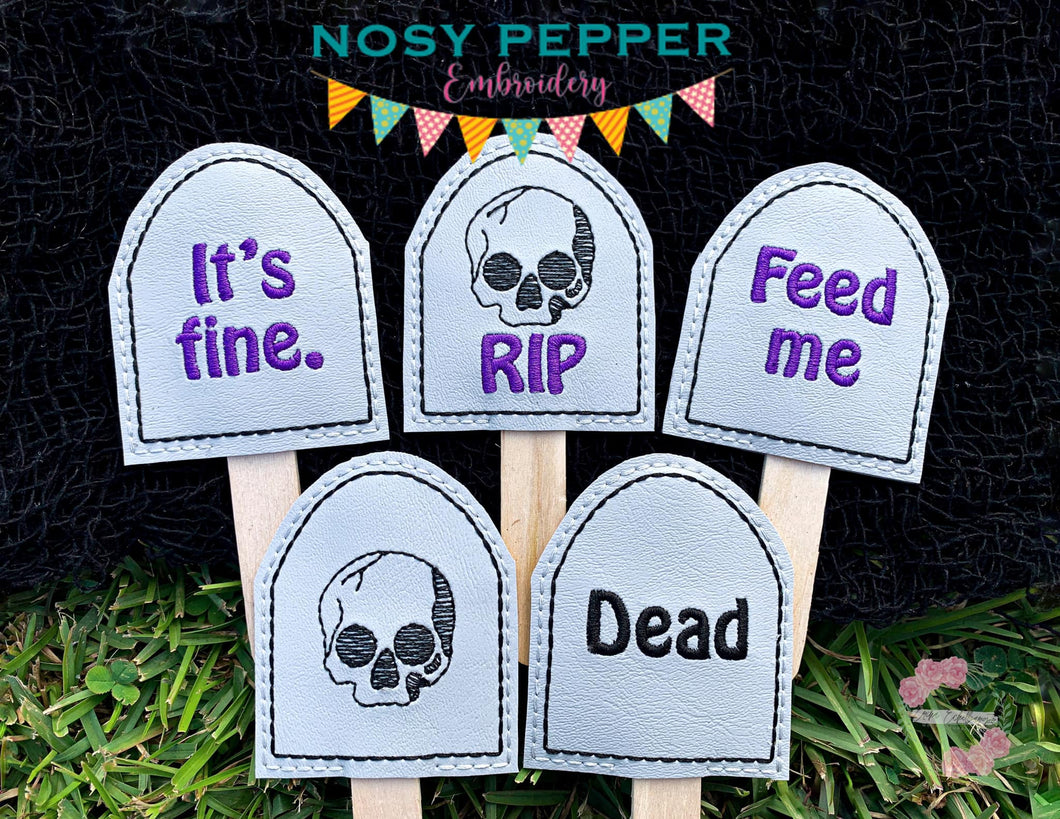 Tombstone Plant Marker Set of 5 designs (multi file included) machine embroidery design DIGITAL DOWNLOAD
