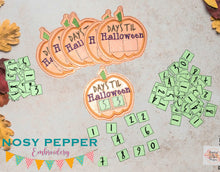 Load image into Gallery viewer, Halloween pumpkin applique Advent countdown(4x4 &amp; 5x7 hoop sizes) machine embroidery design DIGITAL DOWNLOAD