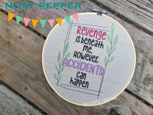 Revenge is beneath me machine embroidery design (4 sizes included) DIGITAL DOWNLOAD