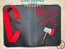 Load image into Gallery viewer, Escape plans applique notebook cover (2 sizes available) machine embroidery design DIGITAL DOWNLOAD