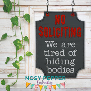 No Soliciting ITH Sign (4 sizes included) machine embroidery design DIGITAL DOWNLOAD