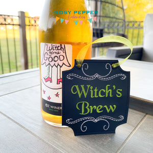 Witch's Brew Wine tag machine embroidery design DIGITAL DOWNLOAD