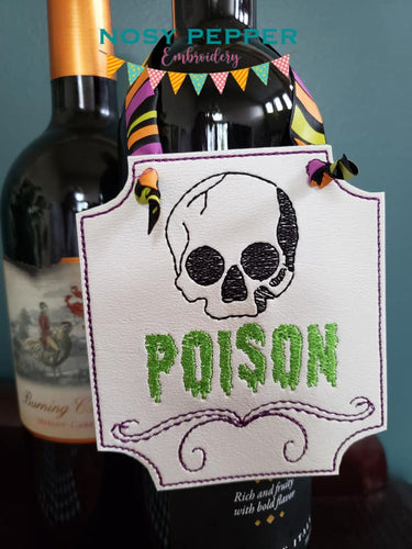 Poison Wine tag machine embroidery design DIGITAL DOWNLOAD