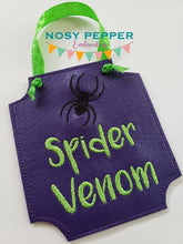 Load image into Gallery viewer, Spider Venom Wine tag machine embroidery design DIGITAL DOWNLOAD