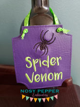 Load image into Gallery viewer, Spider Venom Wine tag machine embroidery design DIGITAL DOWNLOAD