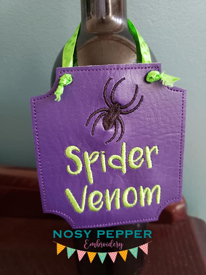 Spider Venom Wine tag machine embroidery design DIGITAL DOWNLOAD
