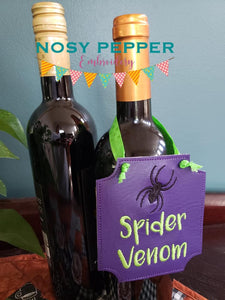Spider Venom Wine tag machine embroidery design DIGITAL DOWNLOAD