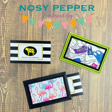 Load image into Gallery viewer, Applique ITH card holder set. Includes 4 designs total ( 2 sizes and 2 versions) machine embroidery design DIGITAL DOWNLOAD