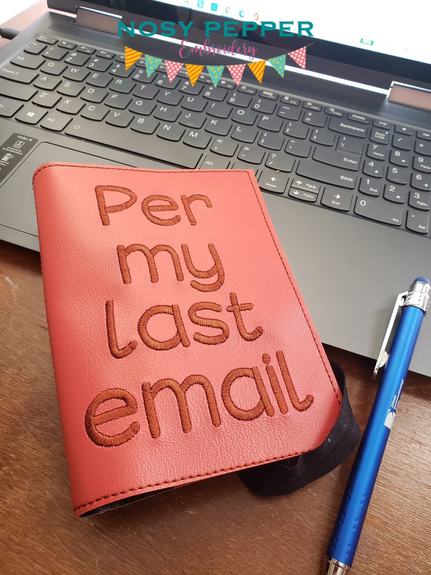 Per my last email notebook cover (2 sizes available) machine