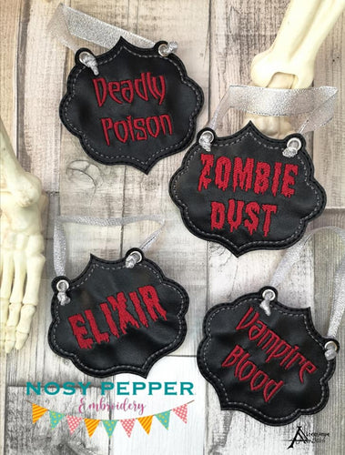 Apothecary Wine tag set of 4 in the hoop machine embroidery designs DIGITAL DOWNLOAD