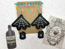 Load image into Gallery viewer, Web earrings and tiny spider embellishment ITH machine embroidery design DIGITAL DOWNLOAD