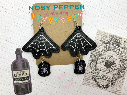 Web earrings and tiny spider embellishment ITH machine embroidery design DIGITAL DOWNLOAD