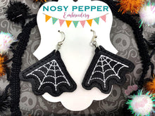 Load image into Gallery viewer, Web earrings and tiny spider embellishment ITH machine embroidery design DIGITAL DOWNLOAD