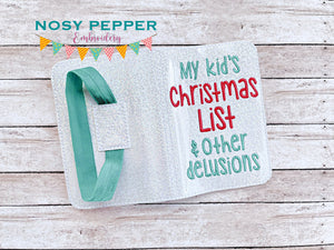 My kid's christmas list and other delusions notebook cover (2 sizes available) machine embroidery design DIGITAL DOWNLOAD