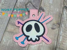 Load image into Gallery viewer, Skull Stitcher applique snap tab (single &amp; multi files included) machine embroidery design DIGITAL DOWNLOAD