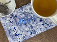 Load image into Gallery viewer, Peace ITH Mug Rug (4 sizes included) machine embroidery design DIGITAL DOWNLOAD
