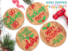 Load image into Gallery viewer, Mature Christmas Coaster set of 4 designs (4x4 hoop) machine embroidery design DIGITAL DOWNLOAD