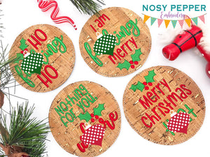Mature Christmas Coaster set of 4 designs (4x4 hoop) machine embroidery design DIGITAL DOWNLOAD