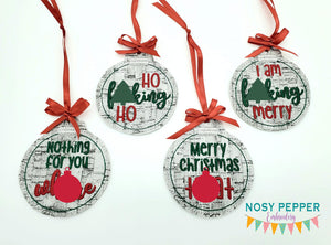 Mature Christmas ornament set of 4 designs (4x4 hoop) machine embroidery design DIGITAL DOWNLOAD