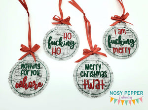 Mature Christmas ornament set of 4 designs (4x4 hoop) machine embroidery design DIGITAL DOWNLOAD