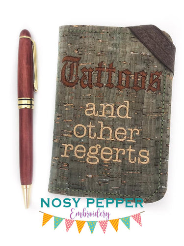 Tattoos and other regerts notebook cover (2 sizes available) machine embroidery design DIGITAL DOWNLOAD