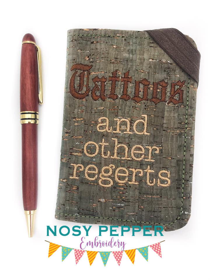 Tattoos and other regerts notebook cover (2 sizes available) machine embroidery design DIGITAL DOWNLOAD