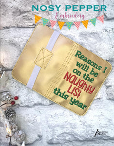 Reasons I will be on the naughty list notebook cover (2 sizes available) machine embroidery design DIGITAL DOWNLOAD