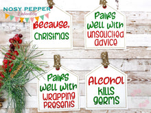 Load image into Gallery viewer, Christmas snarky wine tags (set of 4 designs) machine embroidery design DIGITAL DOWNLOAD