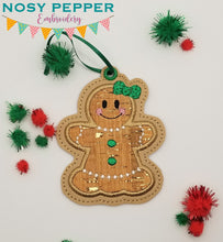 Load image into Gallery viewer, Gingerbread applique ornament set of 2 designs 4x4 machine embroidery design DIGITAL DOWNLOAD