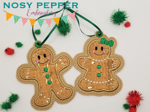 Gingerbread applique ornament set of 2 designs 4x4 machine embroidery design DIGITAL DOWNLOAD