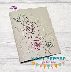 Rose ITH Notebook cover (2 sizes available) machine embroidery design DIGITAL DOWNLOAD