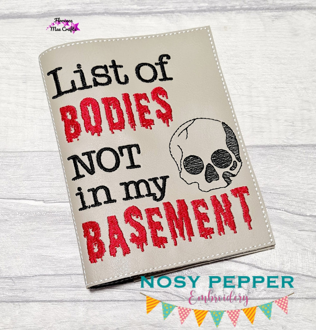 List of bodies not in my basement notebook cover (2 sizes available) machine embroidery design DIGITAL DOWNLOAD