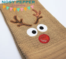 Load image into Gallery viewer, Reindeer Face 2 versions and 4 sizes included machine embroidery design DIGITAL DOWNLOAD