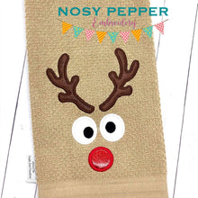 Load image into Gallery viewer, Reindeer Face 2 versions and 4 sizes included machine embroidery design DIGITAL DOWNLOAD