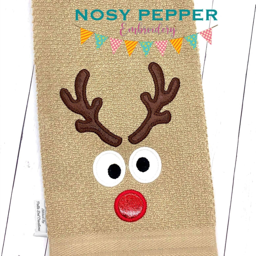 Reindeer Face 2 versions and 4 sizes included machine embroidery design DIGITAL DOWNLOAD