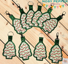 Load image into Gallery viewer, Christmas Cake applique snap tab (single &amp; multi files included) machine embroidery design DIGITAL DOWNLOAD