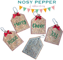 Load image into Gallery viewer, Holiday Gift Tag (set of 5 designs) machine embroidery design DIGITAL DOWNLOAD