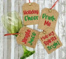 Load image into Gallery viewer, Christmas Wine tag set of 4 designs machine embroidery design DIGITAL DOWNLOAD