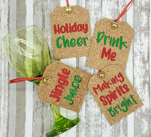 Christmas Wine tag set of 4 designs machine embroidery design DIGITAL DOWNLOAD