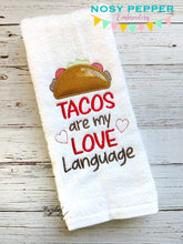 Load image into Gallery viewer, Tacos are my love language applique machine embroidery design (4 sizes included) DIGITAL DOWNLOAD