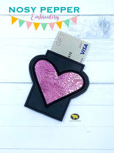 Load image into Gallery viewer, Heart applique Card holder 2 versions included 4x4 machine embroidery design DIGITAL DOWNLOAD