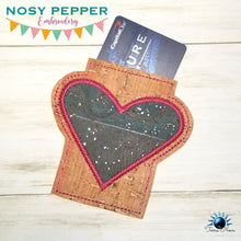 Load image into Gallery viewer, Heart applique Card holder 2 versions included 4x4 machine embroidery design DIGITAL DOWNLOAD