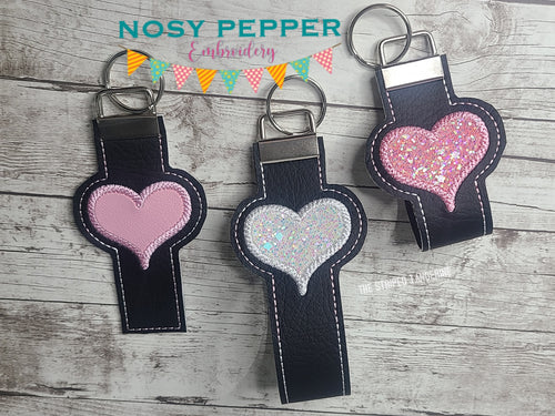 Heart applique key fob (3 sizes included) machine embroidery design DIGITAL DOWNLOAD