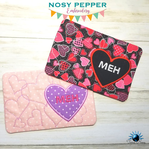 Meh applique mug rug (2 versions and 4 sizes included) machine embroidery design DIGITAL DOWNLOAD