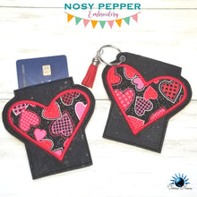 Load image into Gallery viewer, Heart applique Card holder 2 versions included 4x4 machine embroidery design DIGITAL DOWNLOAD