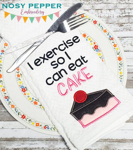 I exercise so I can eat cake applique machine embroidery design (4 sizes included) DIGITAL DOWNLOAD