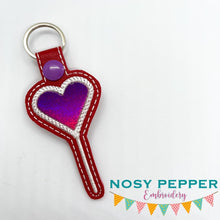 Load image into Gallery viewer, Heart Sucker applique snap tab (single &amp; multi files included) machine embroidery design DIGITAL DOWNLOAD