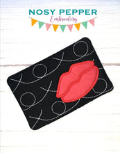 Load image into Gallery viewer, Lips applique quilted mug rug (2 versions &amp; 4 sizes included) machine embroidery design DIGITAL DOWNLOAD