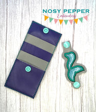 Load image into Gallery viewer, Mermaid applique Wallet tab (2 sizes included) machine embroidery design DIGITAL DOWNLOAD
