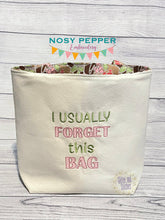 Load image into Gallery viewer, I usually forget this bag Sketchy font machine embroidery design (4 sizes included) DIGITAL DOWNLOAD